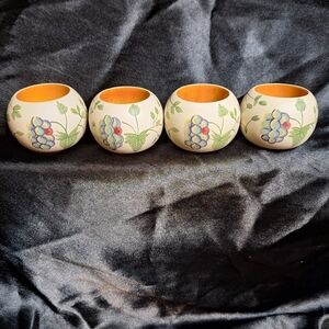 Vintage Wooden Napkin Rings~Hand Painted~Gold Lacquered Inside~Table Decor